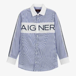 AIGNER Teen Blue & White Logo Shirt