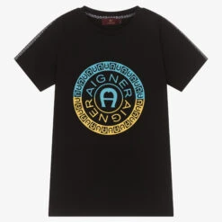 AIGNER Teen Boys Black Cotton Logo T-Shirt