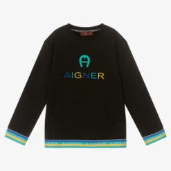 AIGNER Teen Boys Black Cotton Sweatshirt