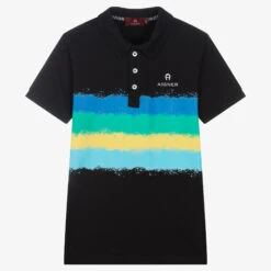 AIGNER Teen Boys Black Spray Paint Polo Shirt