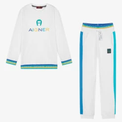 AIGNER Teen Boys White & Blue Logo Tracksuit