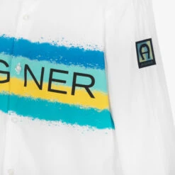 AIGNER Teen White & Blue Spray Stripe Logo Shirt -Boss Sale Store aigner teen white blue spray stripe logo shirt 482885 6582e606b9af8538bc0b15f4f85b0801cb0bf32c
