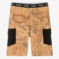 Alviero Martini Teen Boys Beige Cotton Geo Map Shorts