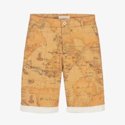 Alviero Martini Teen Boys Beige Geo Map Shorts