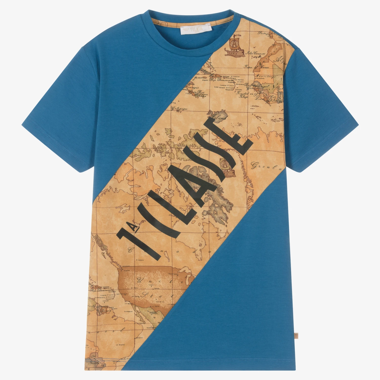 Alviero Martini Teen Boys Blue Cotton Geo Map T-Shirt 3 Alviero Martini Teen Boys Blue Cotton Geo Map T-Shirt
