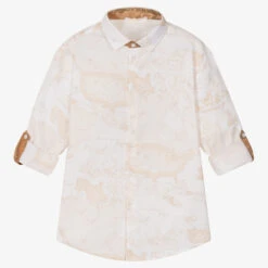 Alviero Martini Teen Boys Ivory & Beige Geo Map Shirt