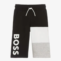BOSS Teen Boys Black Cotton Logo Shorts