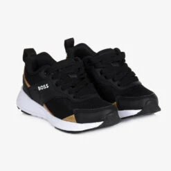 BOSS Teen Boys Black & Gold Trainers