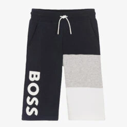 BOSS Teen Boys Blue Cotton Logo Shorts