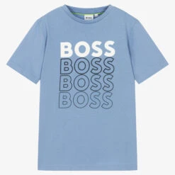 BOSS Teen Boys Blue Cotton Logo T-Shirt