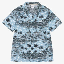 BOSS Teen Boys Blue Cotton Tropical Shirt