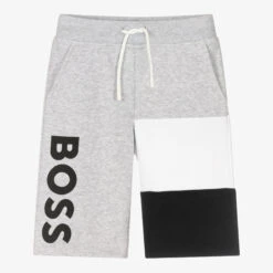 BOSS Teen Boys Grey Colourblock Jersey Shorts