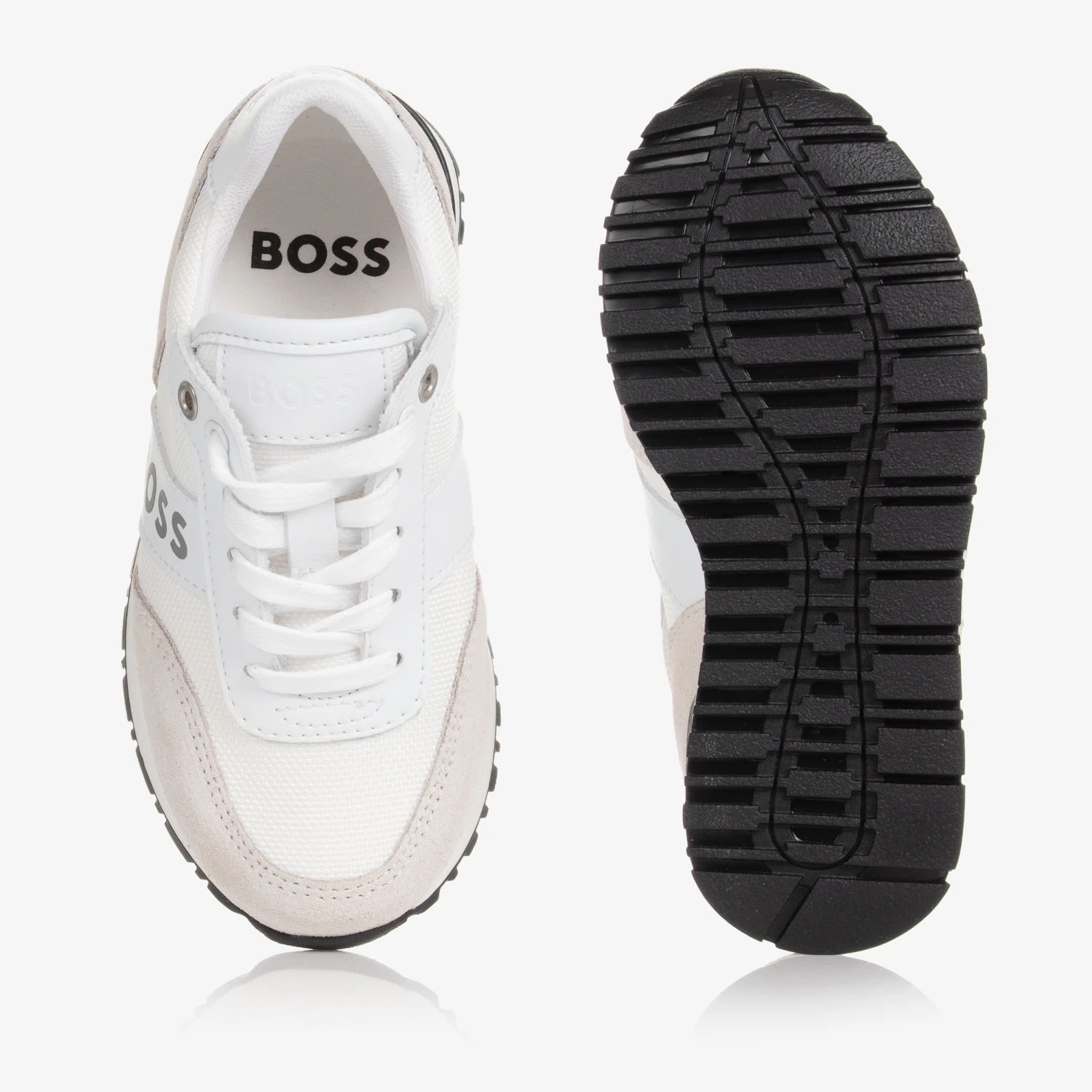 BOSS Teen Boys White Suede Leather Logo Trainers 5 BOSS Teen Boys White Suede Leather Logo Trainers - Image 3
