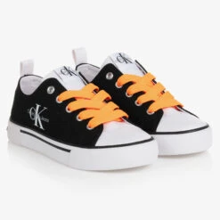 Calvin Klein Jeans Teen Black & White Canvas Logo Trainers