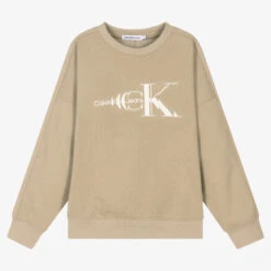 Calvin Klein Jeans Teen Boys Beige Cotton Logo Sweatshirt