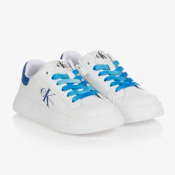 Calvin Klein Jeans Teen White & Blue Logo Trainers