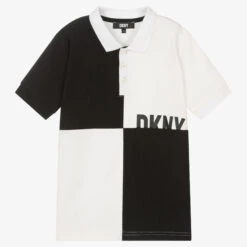 DKNY Teen Boys White & Black Cotton Pique Polo Shirt