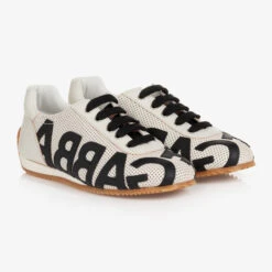 Dolce & Gabbana Teen Boys White & Black Leather Logo Trainers