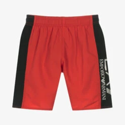 EA7 Emporio Armani Teen Boys Red & Black Logo Swim Shorts