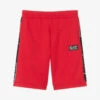 EA7 Emporio Armani Teen Boys Red Cotton Logo Tape Shorts