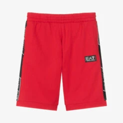 EA7 Emporio Armani Teen Boys Red Cotton Logo Tape Shorts