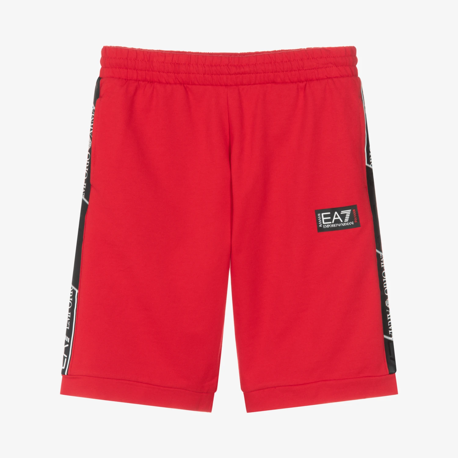 EA7 Emporio Armani Teen Boys Red Cotton Logo Tape Shorts 3 EA7 Emporio Armani Teen Boys Red Cotton Logo Tape Shorts