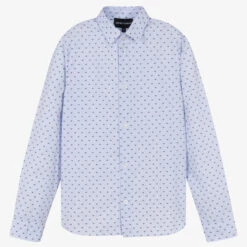 Emporio Armani Teen Boys Blue Cotton Eagle Logo Shirt