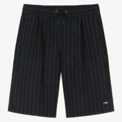 Emporio Armani Teen Boys Blue Pin Stripe Wool Shorts