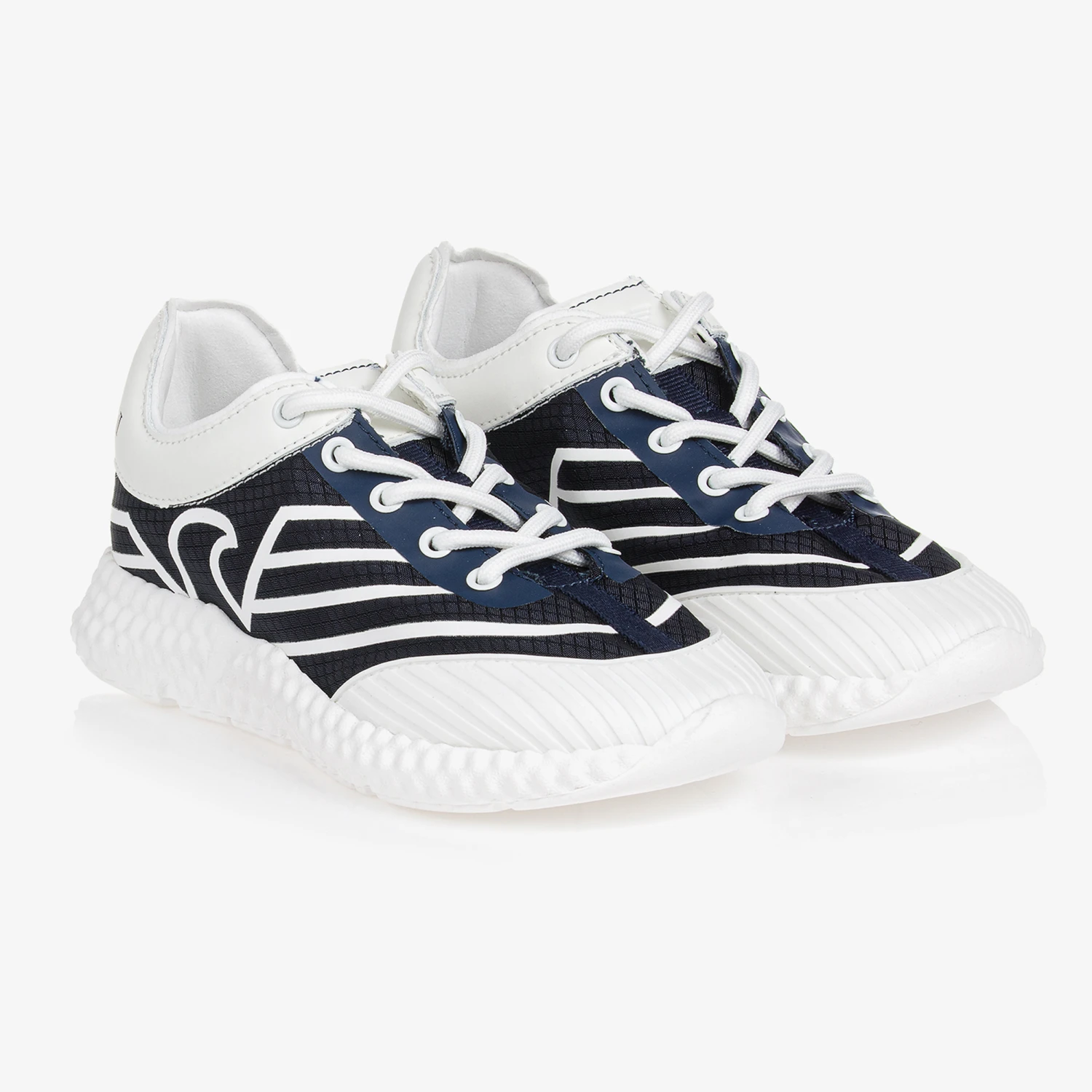 Emporio Armani Teen Boys Blue & White Lace-Up Trainers 3 Emporio Armani Teen Boys Blue & White Lace-Up Trainers