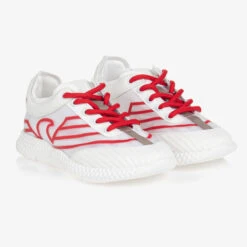 Emporio Armani Teen Boys White & Red Lace-Up Trainers