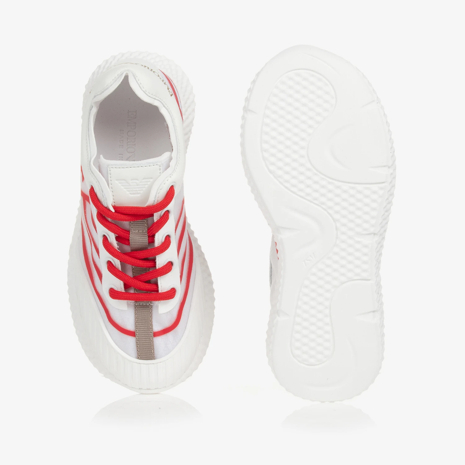 Emporio Armani Teen Boys White & Red Lace-Up Trainers 5 Emporio Armani Teen Boys White & Red Lace-Up Trainers - Image 3