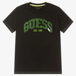 Guess Teen Boys Black Cotton Logo T-Shirt