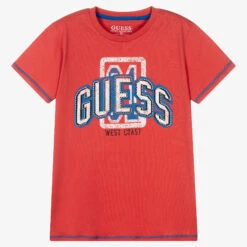 Guess Teen Boys Red Cotton Logo T-Shirt