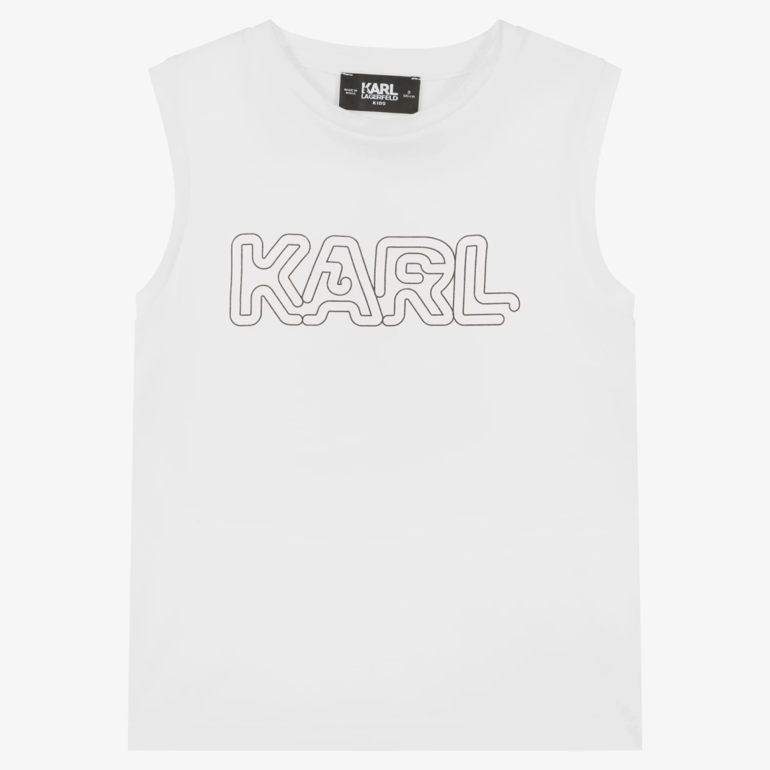 KARL LAGERFELD KIDS Teen Boys White Sleeveless Logo T-Shirt 3 KARL LAGERFELD KIDS Teen Boys White Sleeveless Logo T-Shirt