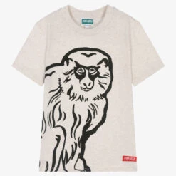 KENZO KIDS Teen Boys Beige Monkey Logo T-Shirt