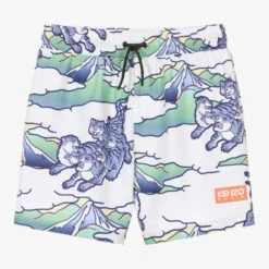 KENZO KIDS Teen Boys Blue & White Logo Swim Shorts