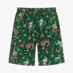 KENZO KIDS Teen Boys Green Bamboo Print Swim Shorts