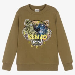 KENZO KIDS Teen Boys Khaki Green Tiger Sweatshirt