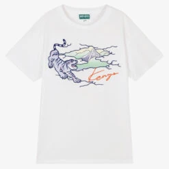 KENZO KIDS Teen Boys White Tiger In Clouds T-Shirt
