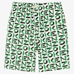 KENZO KIDS Teen Green Cotton Logo Shorts