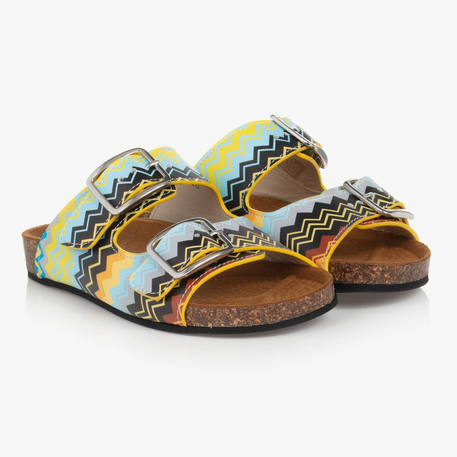 Missoni Teen Blue & Yellow Leather Zigzag Sandals 3 Missoni Teen Blue & Yellow Leather Zigzag Sandals