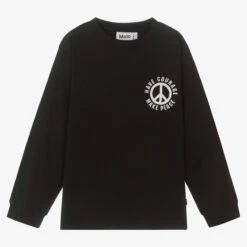 Molo Teen Boys Black Organic Cotton Peace & Courage Top