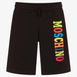 Moschino Kid-Teen Teen Black Cotton Logo Shorts
