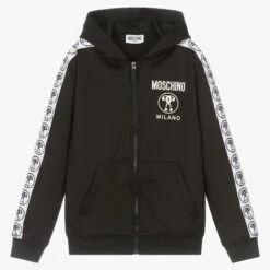 Moschino Kid-Teen Teen Black Logo Zip-Up Top