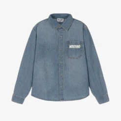 Moschino Kid-Teen Teen Blue Denim Teddy Bear Logo Shirt