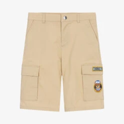 Moschino Kid-Teen Teen Boys Beige Cotton Cargo Logo Shorts