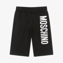 Moschino Kid-Teen Teen Boys Black Cotton Logo Shorts