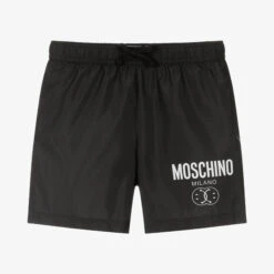 Moschino Kid-Teen Teen Boys Black Double Smiley Logo Swim Shorts