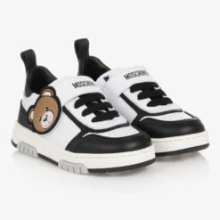 Moschino Kid-Teen Teen Boys Black & White Leather Trainers