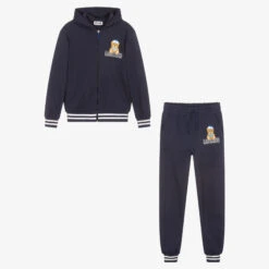 Moschino Kid-Teen Teen Boys Blue Cotton Piqué Logo Tracksuit